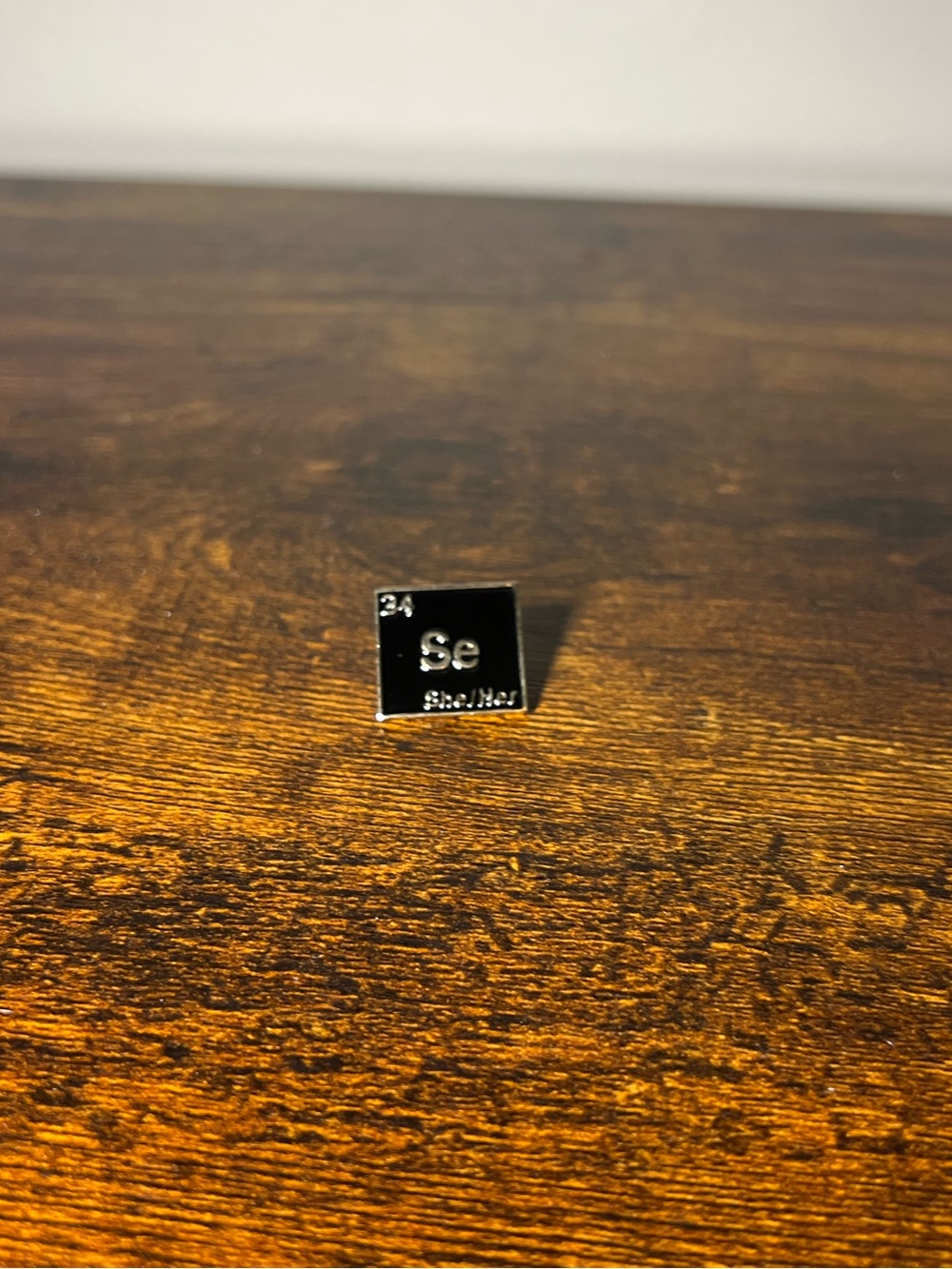 Black Periodic Element “She/Her” Pronouns Square Enamel Pin